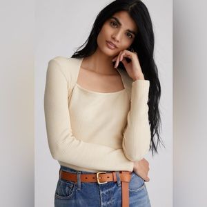 Anthropologie Ivory Ribbed Knit Top